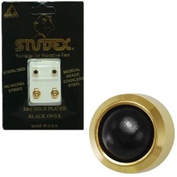 Pearl Studs - Bezel Set Gold - Regular Black Onyx